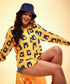 Oversized chiffon yellow printed shirt